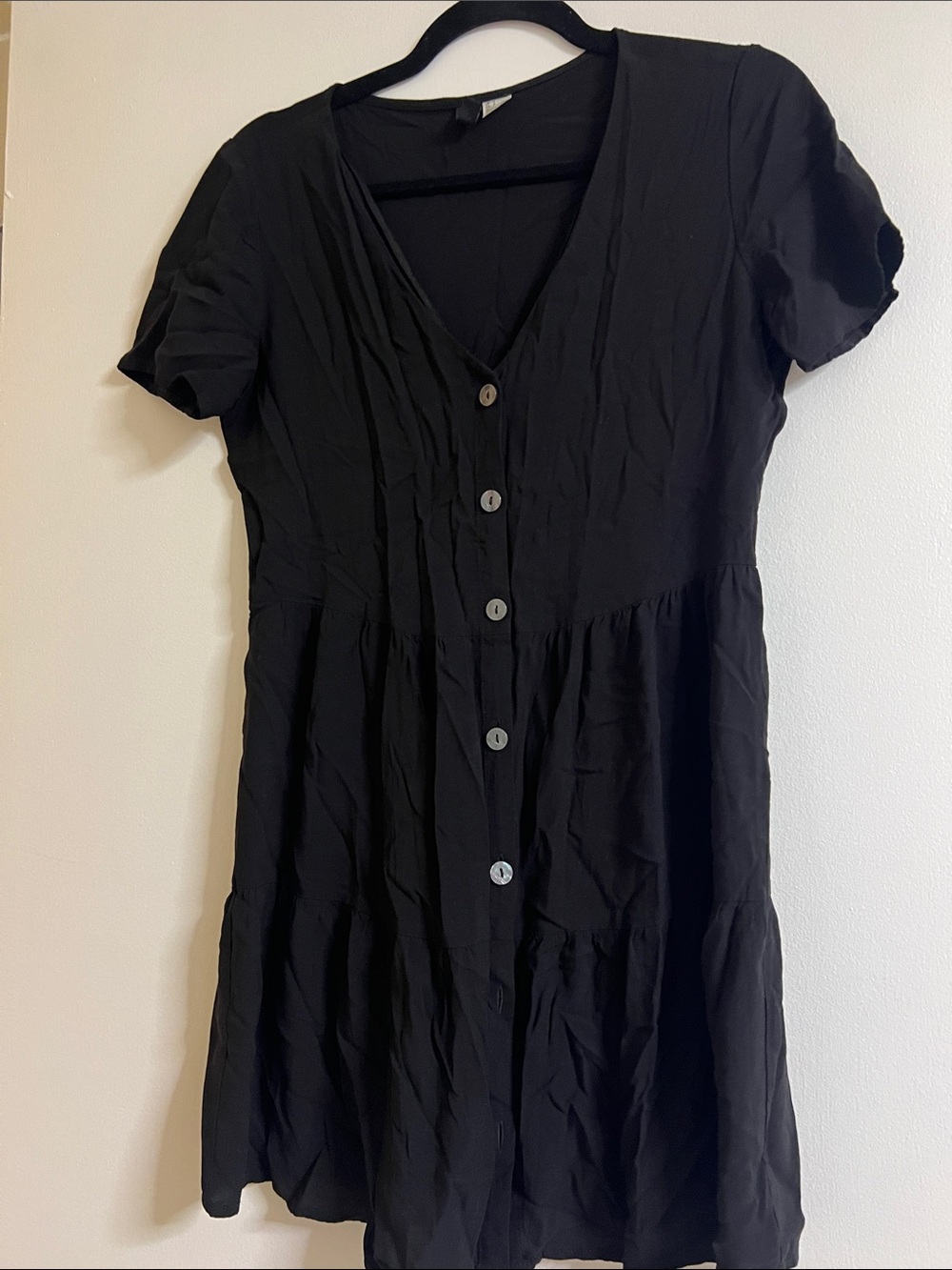 H&M Black Short Sleeve Button-Front Tunic Top